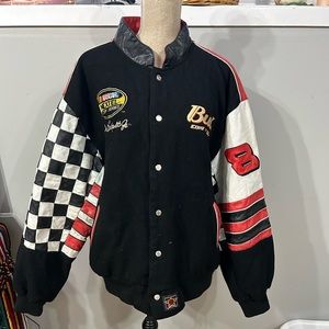 Budweiser leather sleeves reversible nascar jacket